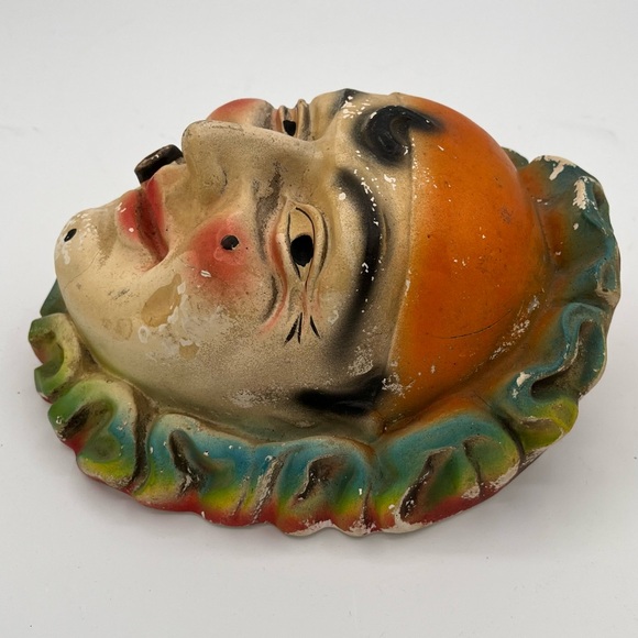 Vintage Chalkware String Holder Cigar Smoking Pierrot Creepy Macabre Clown Face - Picture 6 of 6